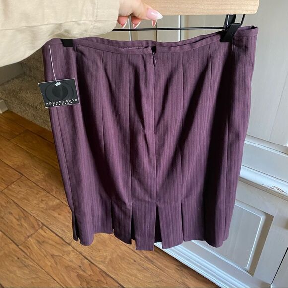 Apostrophe Stretch Tonal Stripe Pleated Hem Skirt Eggplant purple nWT - Picture 3 of 10